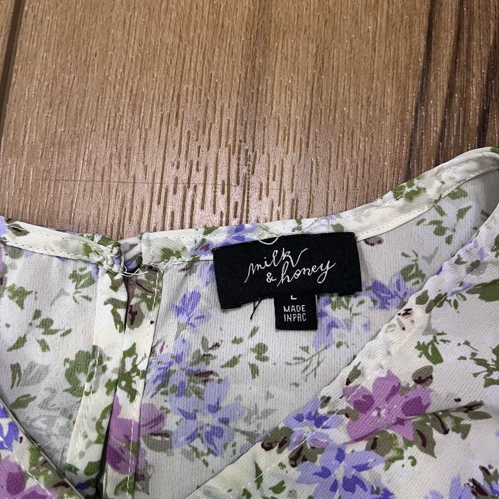Milk & Honey Purple Floral Cold Shoulder Top - Picture 3 of 3